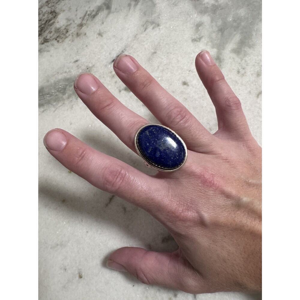 Sterling Silver Chunky Oval Lapis Lazuli Ring Size 6.5 - Picture 5 of 7